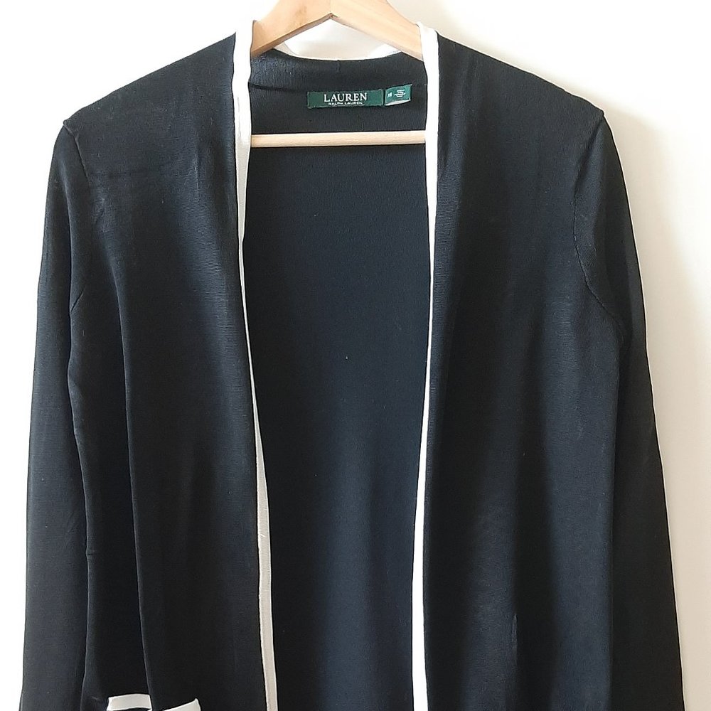 RALPH LAUREN Long Open Front Cardigan - Black - Size XS